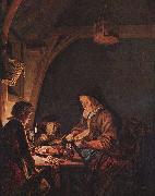 Gerard Dou Old Woman Cutting Bread painting